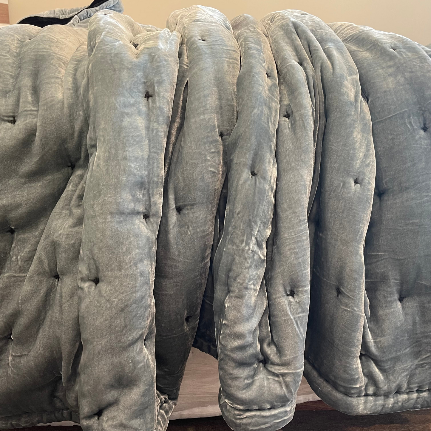 Silk Velvet Bedding Set - Black silk velvet and Pewter Blue silk velvet