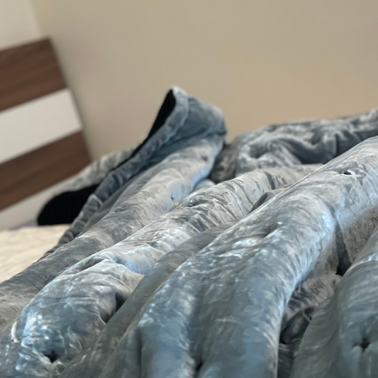 Silk Velvet Bedding Set - Black silk velvet and Pewter Blue silk velvet