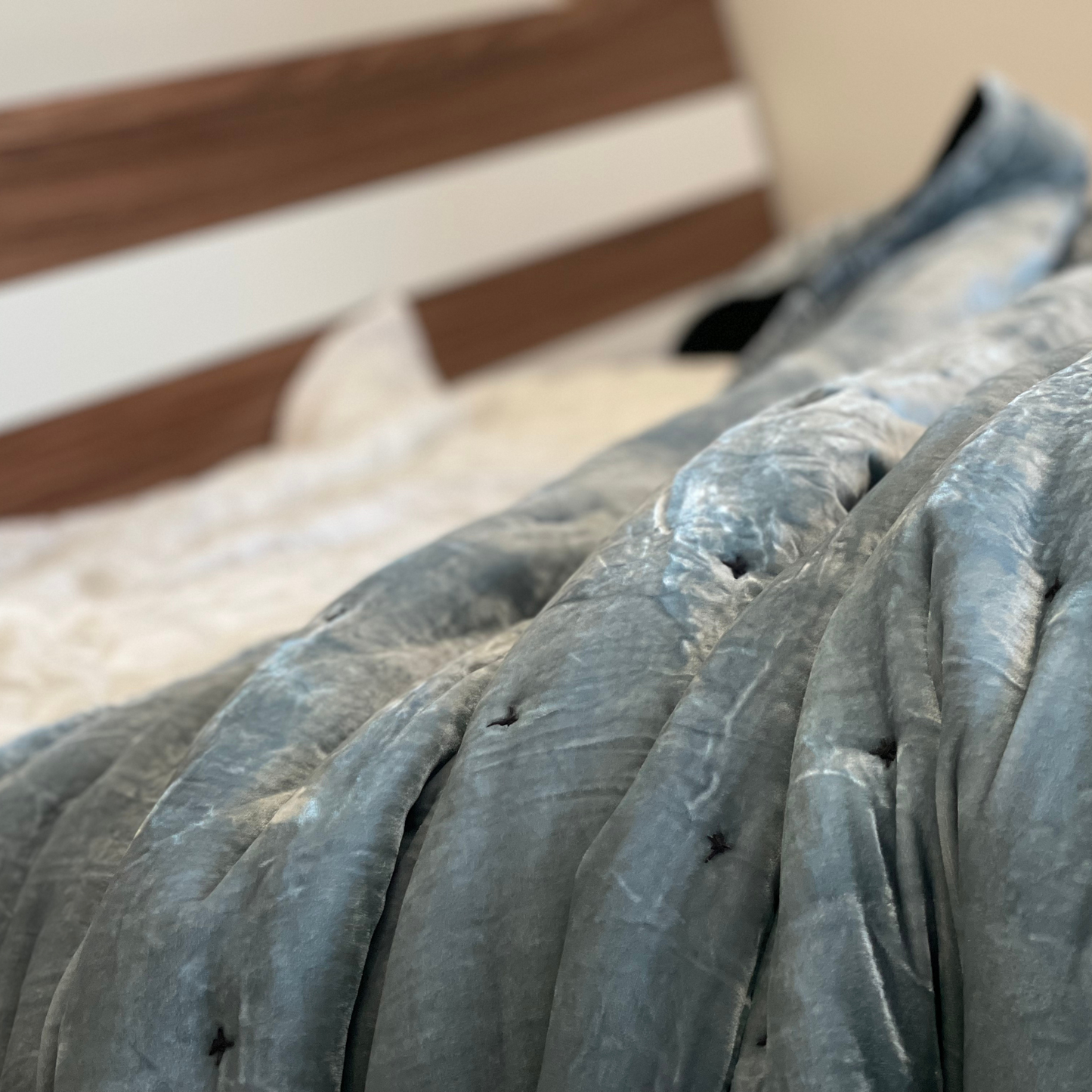 Silk Velvet Bedding Set - Black silk velvet and Pewter Blue silk velvet