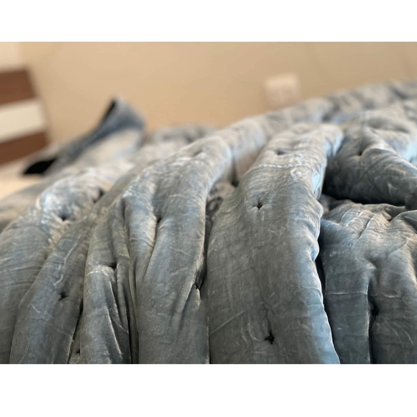 Silk Velvet Bedding Set - Black silk velvet and Pewter Blue silk velvet
