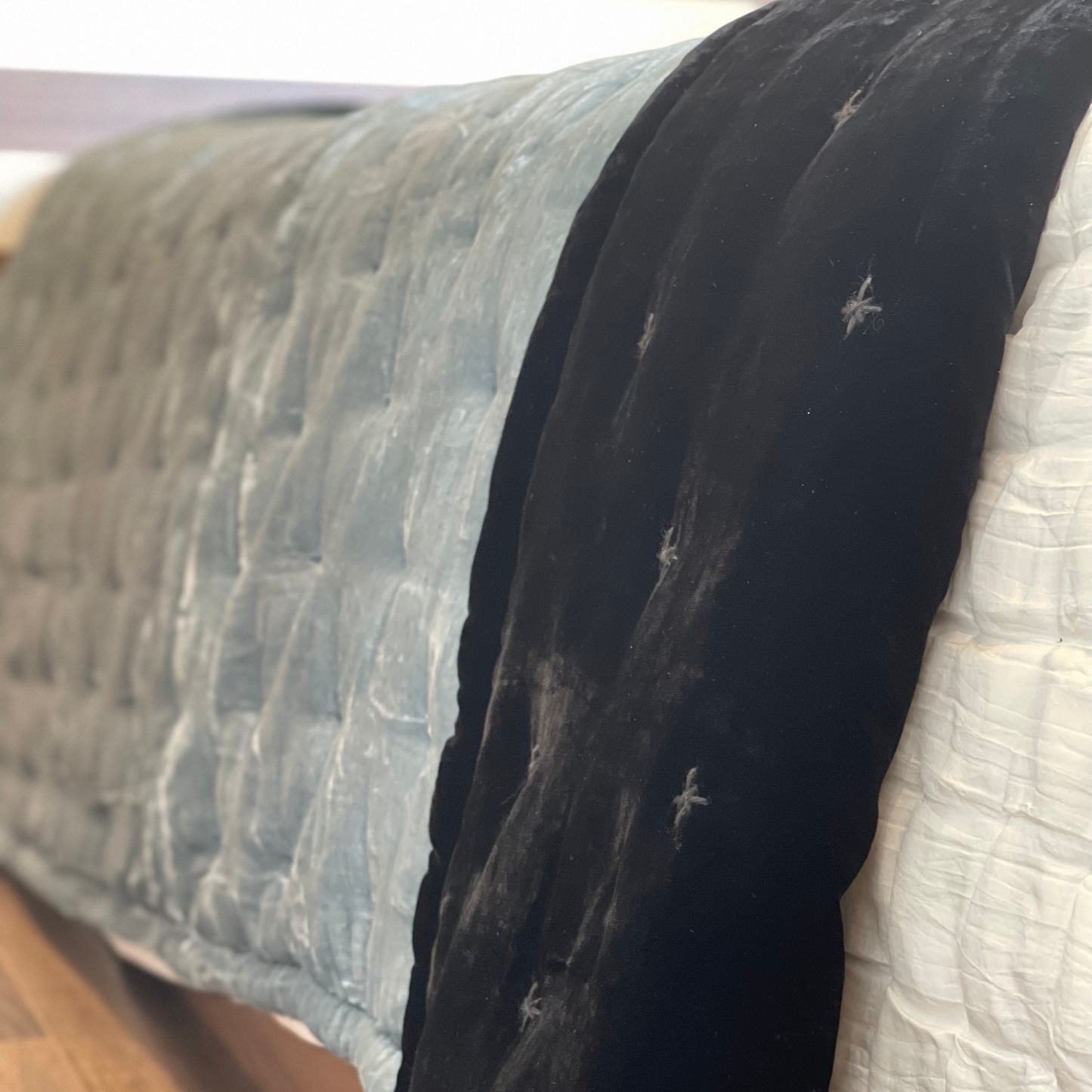 Silk Velvet Bedding Set - Black silk velvet and Pewter Blue silk velvet