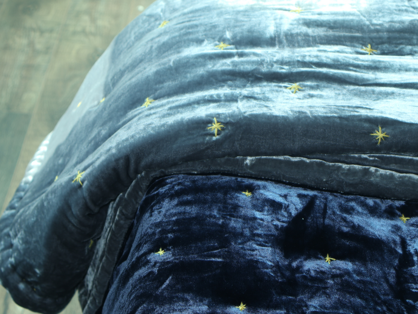 Oxford Blue silk velvet and Slate Gray silk velvet Quilt - Starry Pattern