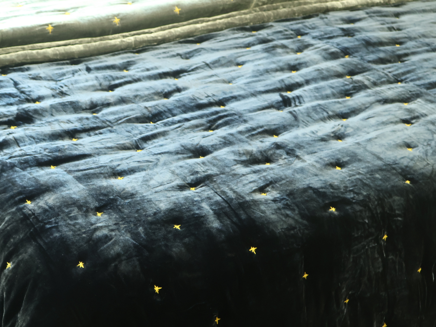 Oxford Blue silk velvet and Slate Gray silk velvet Quilt - Starry Pattern