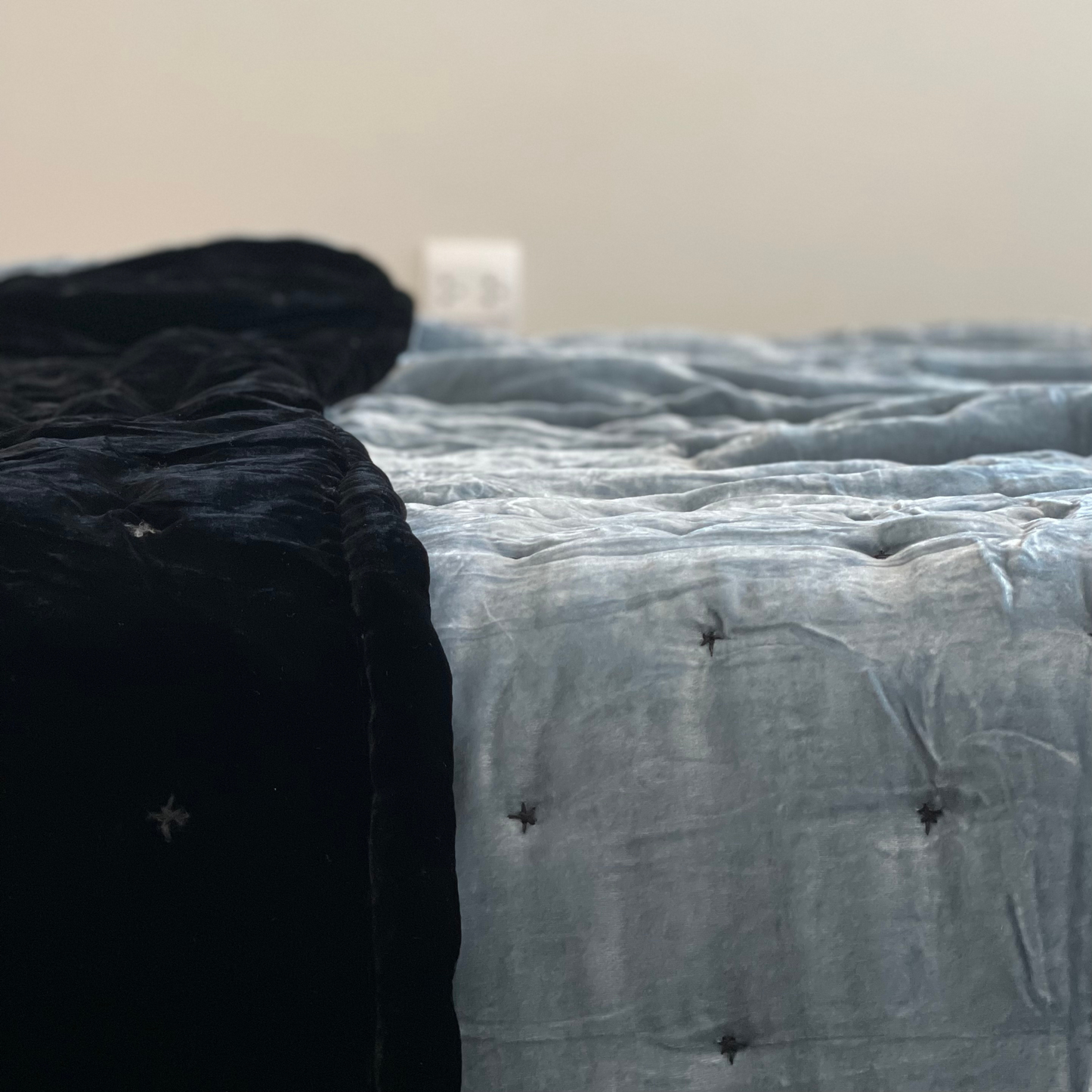 Silk Velvet Bedding Set - Black silk velvet and Pewter Blue silk velvet