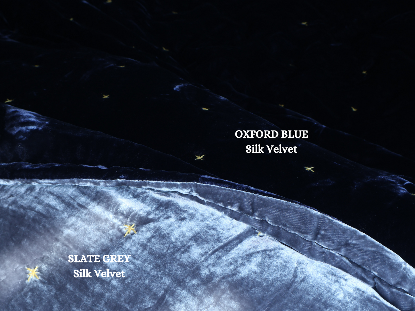 Oxford Blue silk velvet and Slate Gray silk velvet Quilt - Starry Pattern