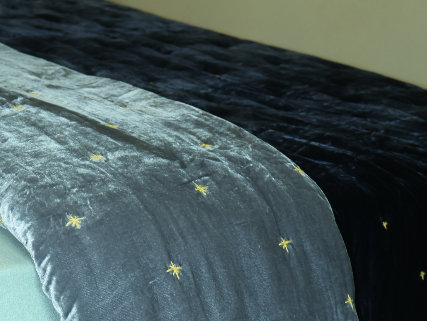 Oxford Blue silk velvet and Slate Gray silk velvet Quilt - Starry Pattern